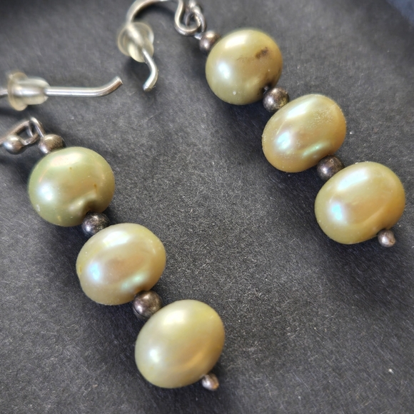 Vintage sterling Silver Genuine Pearl Drop Earrings - Picture 4 of 6